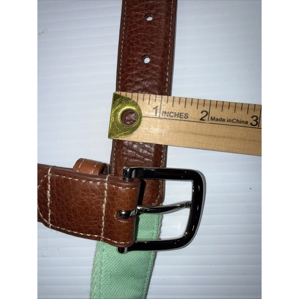 Donald Ross Green Brown Leather Canvas  Belt 34
